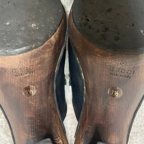 Gucci Horse Bit Leather Clog Mules with Wooden Heel in Black - Picture 9 of 10